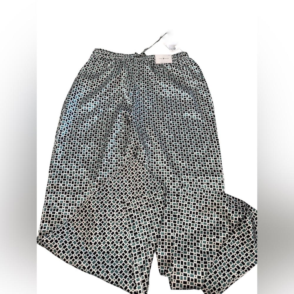 NWT Love Wish Elastic Waist Geometric Pants Drawstring Women Size‎ Large Green